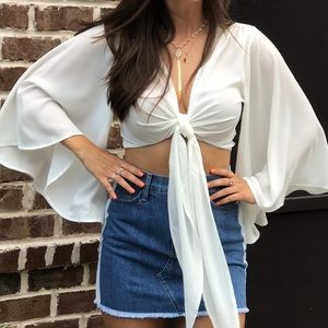 fab’rik White Tie Front Crop Top